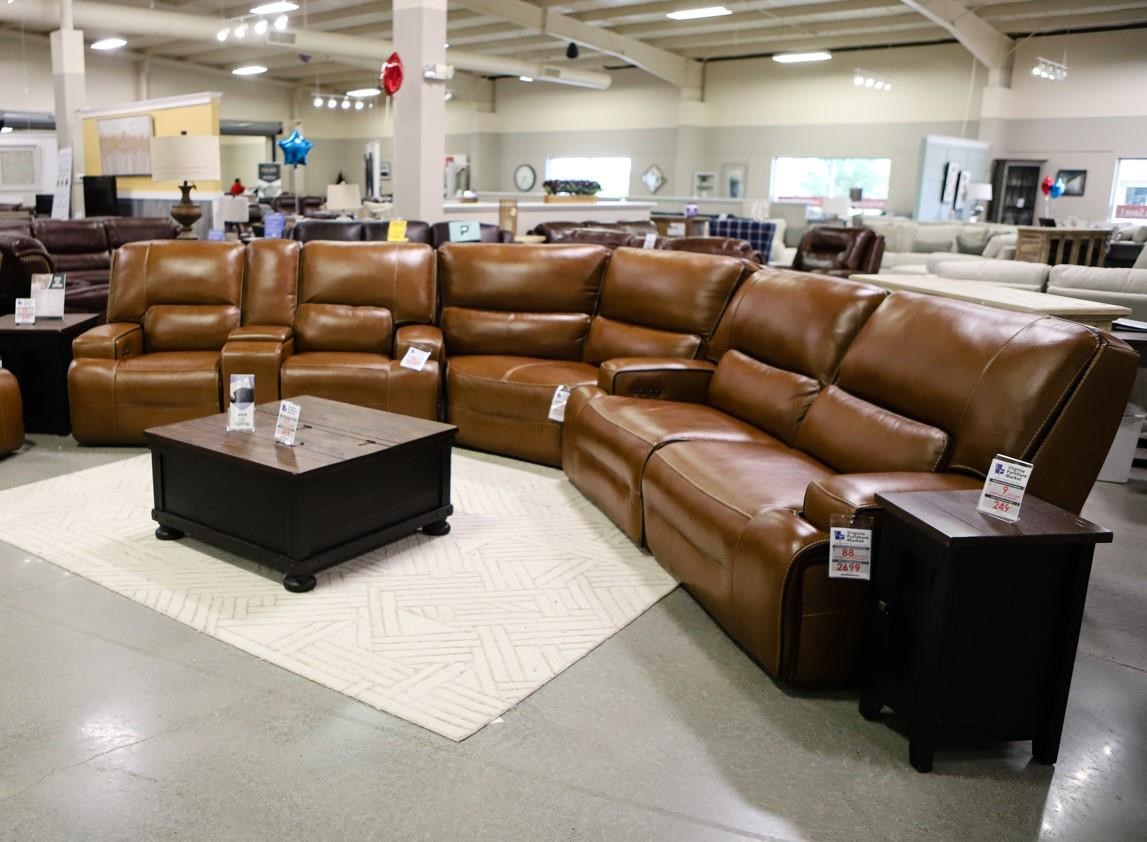 Camel leather reclining best sale sectional